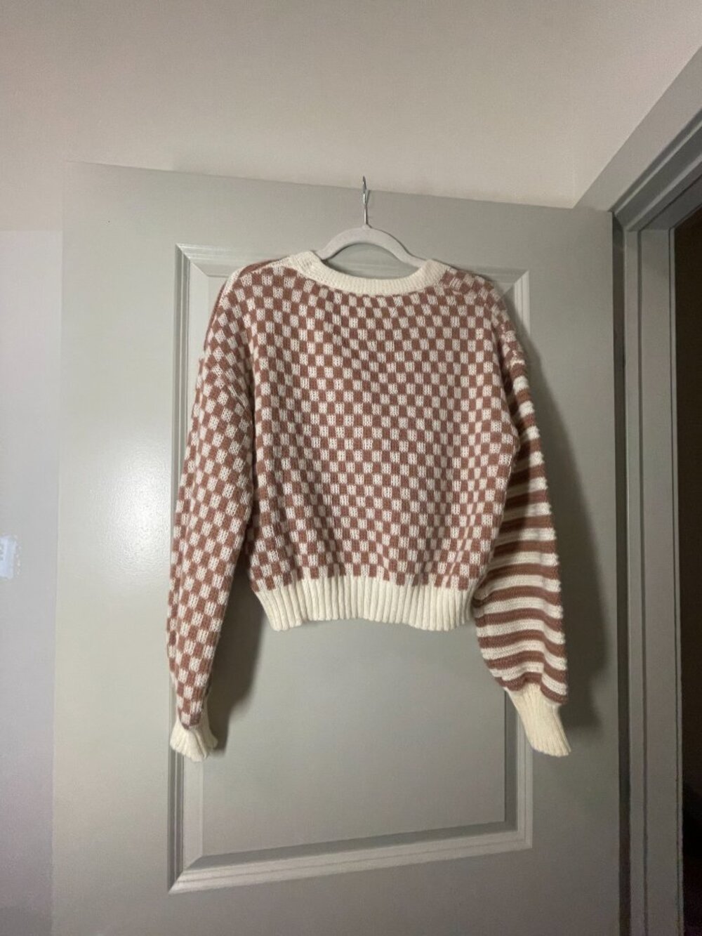 Checker Pattern Drop Shoulder Cardigan - Picture 7 of 7